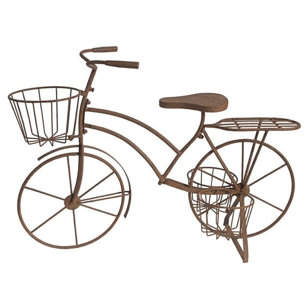 36" Brown Vintage Style Leander Bicycle Plant Stand - N/A