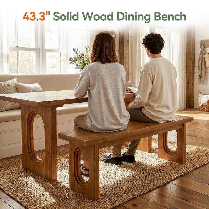43.3 Inch Solid Wood Dining Bench - 43.31" L x 13.78" W x 17.72" H