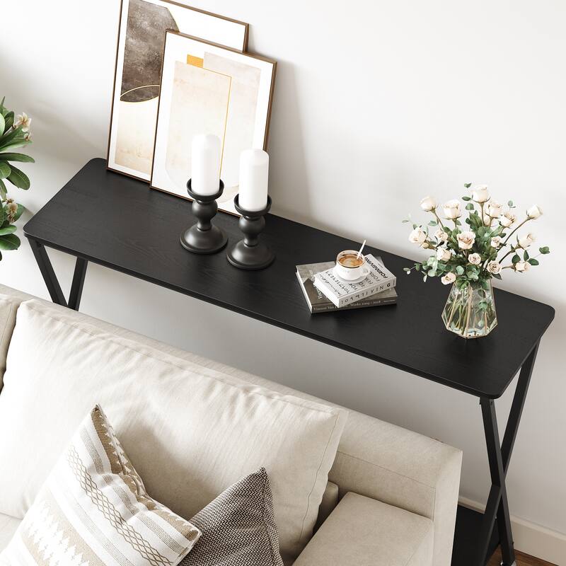 Sofa Tables Narrow Entryway Table with Storage Shelf and Metal Frame