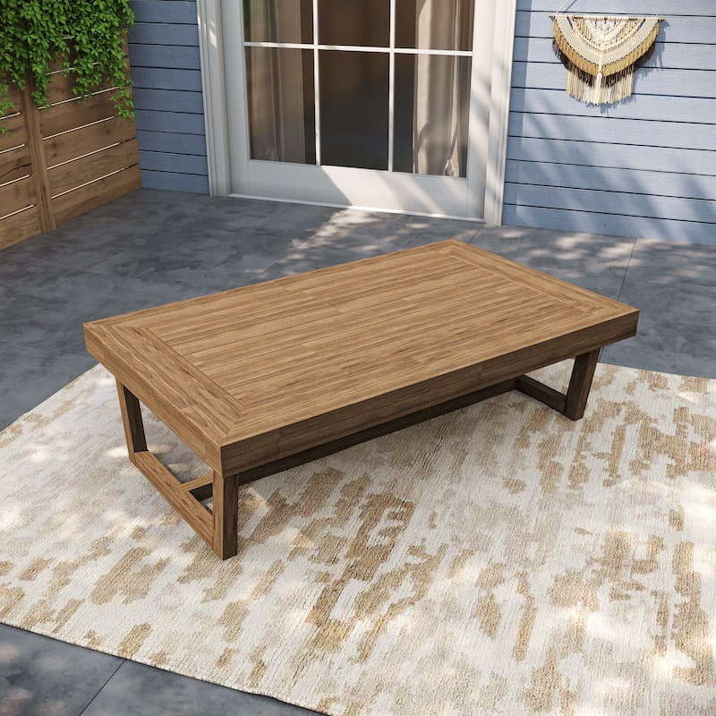 Outdoor Wood Club Chairs Set Loveseat with Cushion - Coffee Table - Dark Grey/Coffee Table