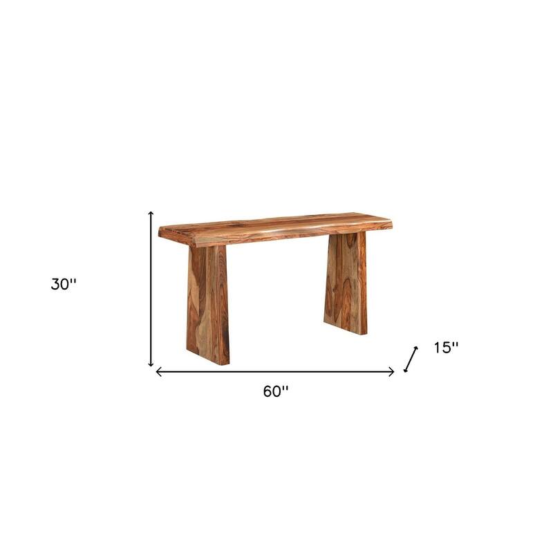 HomeRoots 60" Brown Solid Wood Double Pedestal Live Edge Console Table - 60 in. x 30 in. x 15 in.