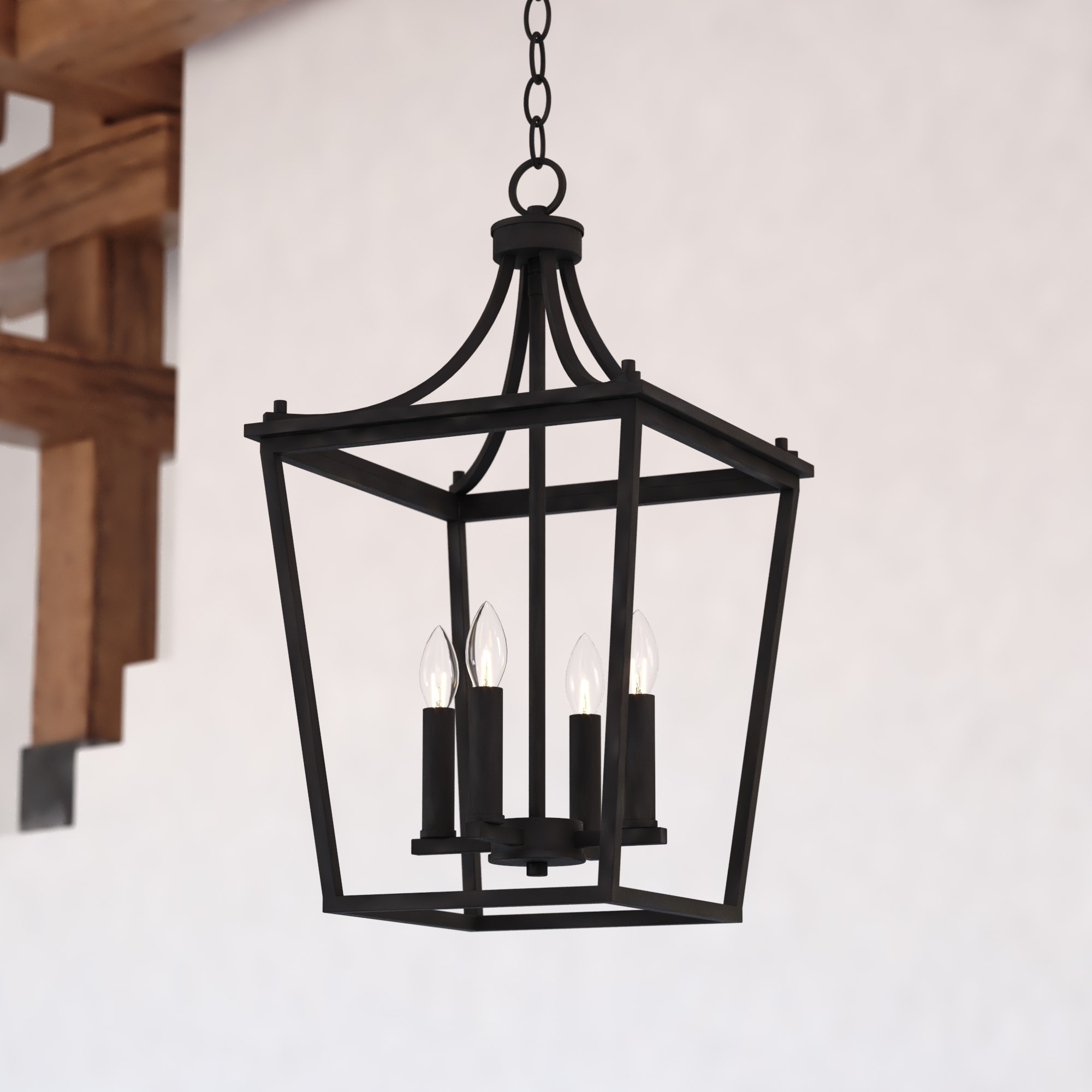 VAXCEL Cottage Grove Matte Black Traditional Lantern Pendant Light with Open Cage Design
