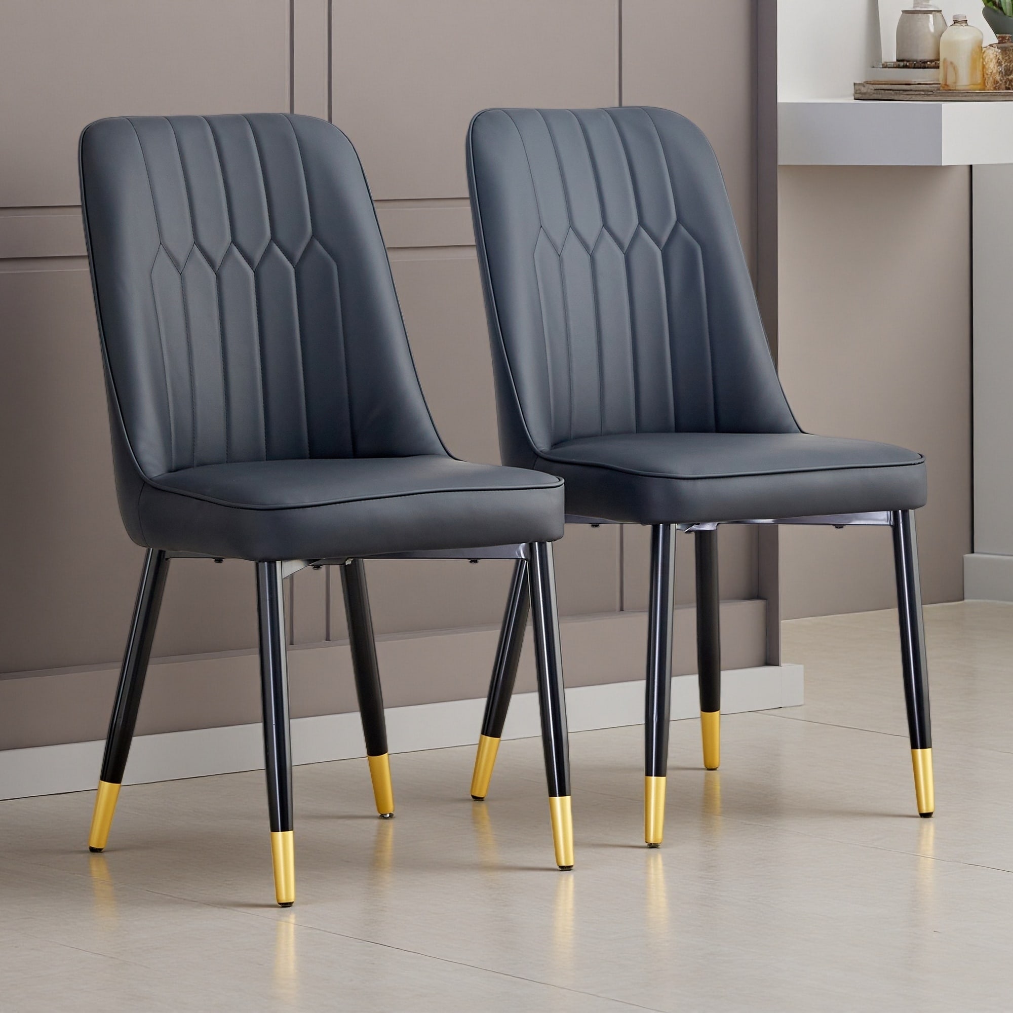 35"H Set of 2 PU Leather Dining and Living Room Chairs with Metal Legs - Soft Sponge Seat, Modern Design, Easy Assembly