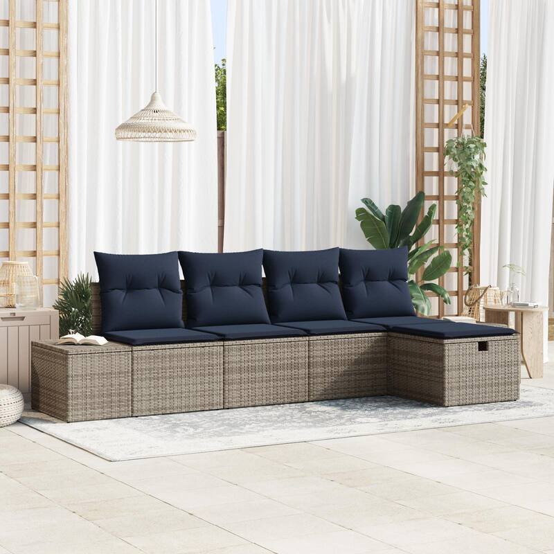 vidaXL 5/6 Garden Sofa Set with Cushions Black/Brown/Grey Poly Rattan - 115.8 x 46.1 x 27.2 - Grey without table