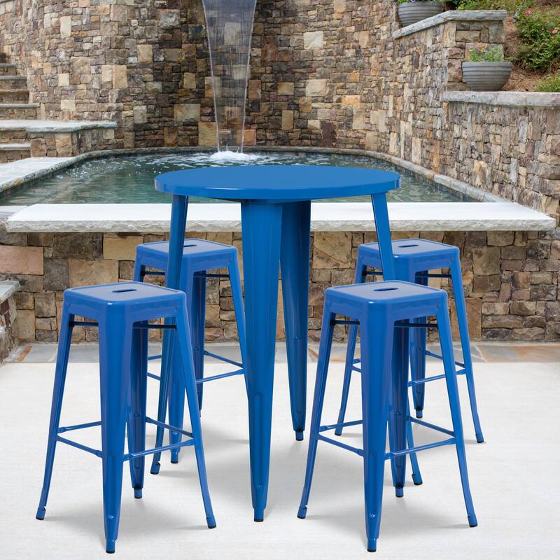 30-inch Indoor/ Outdoor 5-piece Round Metal Table and Stools Set - Blue