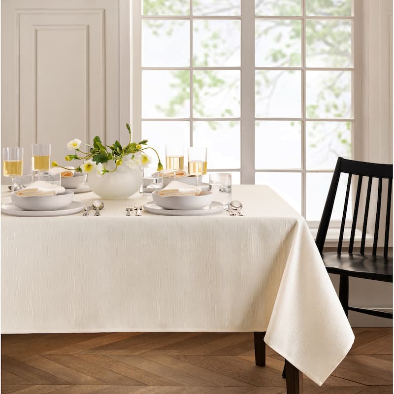 Continental Solid Texture Water and Stain Resistant Tablecloth - 60x84 Rectangle - Ivory
