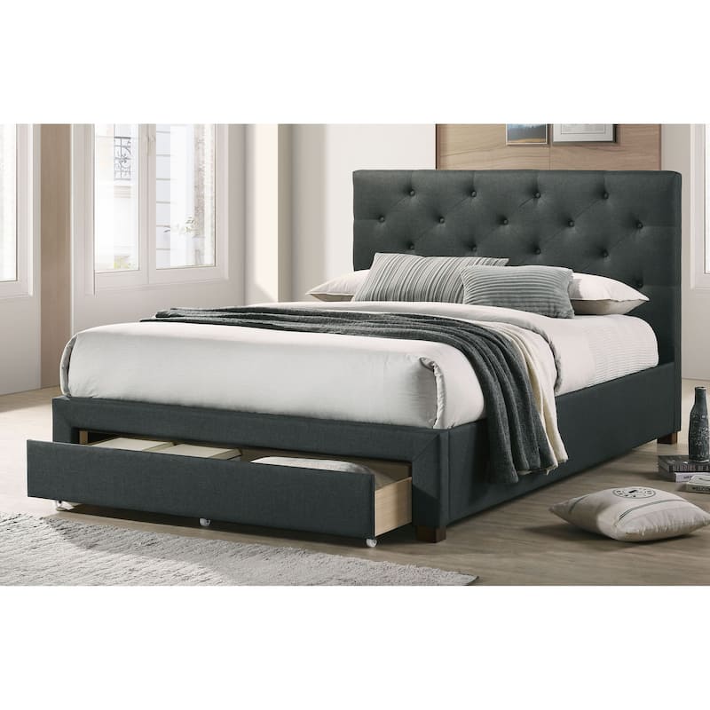 Furniture of America Malaer Modern Tufted 1-drawer Platform Bed - Dark Grey - King