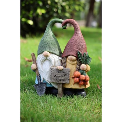 Couple Gnomes with Sign Outdoor Garden Statue - 12.5"