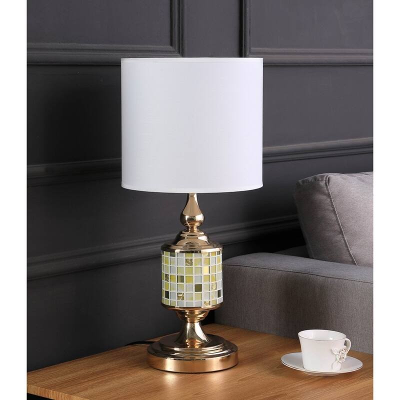 23" Gold Table Lamp with White Drum Shade for Bedroom or Living Room - 11" x 11" x 23"