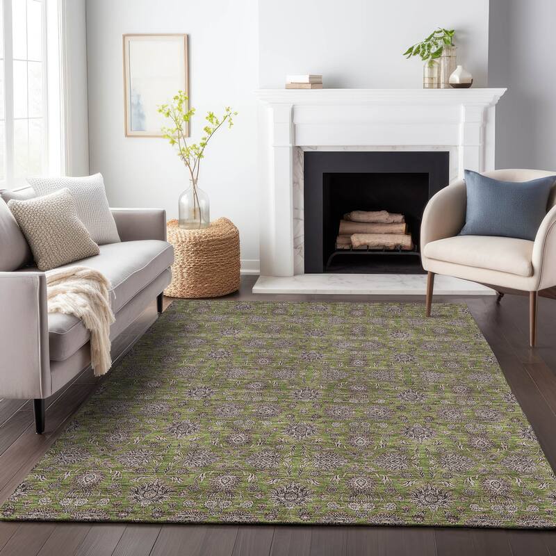 Premium Washable Super Soft Floral Borderless Mayfield Rug - Olive - 9' x 12'