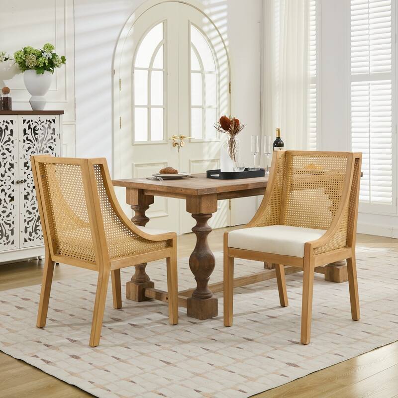 Set of 2 Rattan Dining Chairs