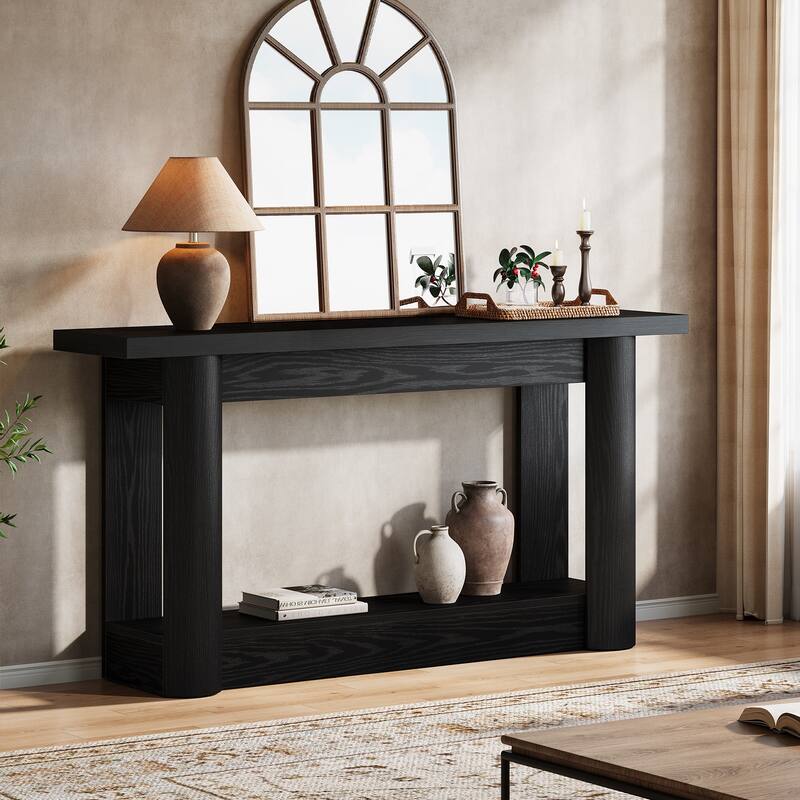 63-Inch Farmhouse Console Table, 2-Tier Narrow Long Sofa Table