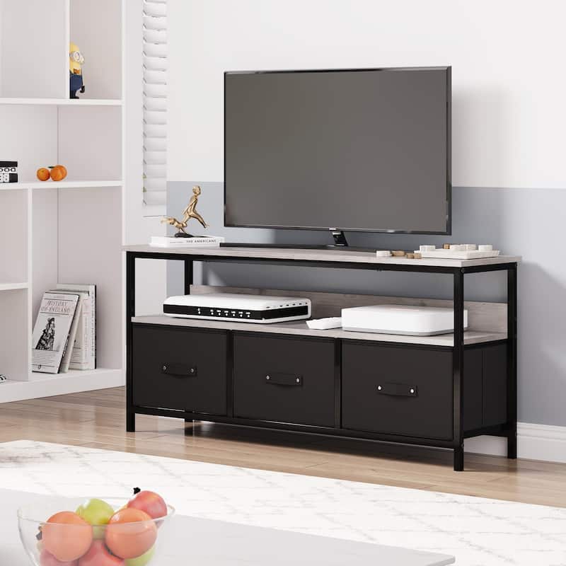 TV Stand with 3 Fabric Drawers, TV Cabinet for 55 Inch TV