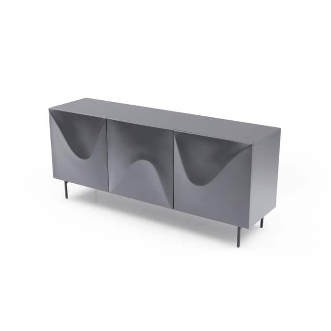 HomeRoots 71" Dark Gray Wood Carved Abstract Sideboard With Three Doors - 71.00 in. x 30.00 in. x 20.00 in.
