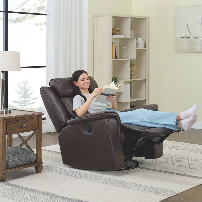 Spruce & Spring Alexis Swivel Manual Recliner Faux Leather Glider Recliner