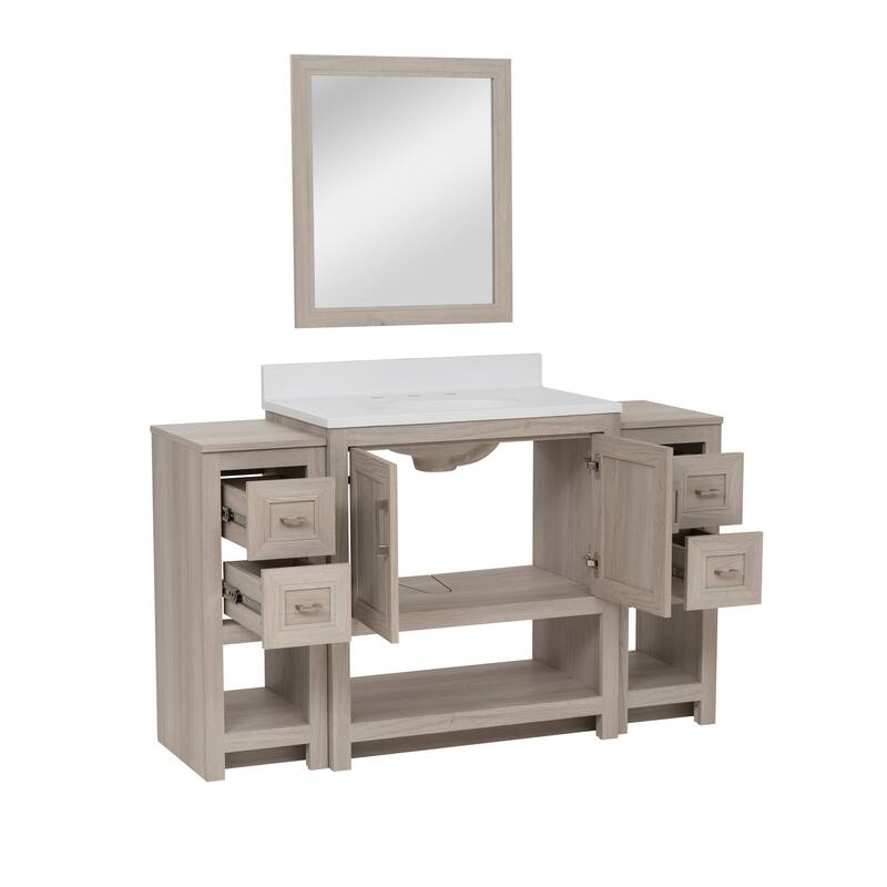 Linon Blakely Vanity with Mirror and Dual 12-inch Side Cabinets