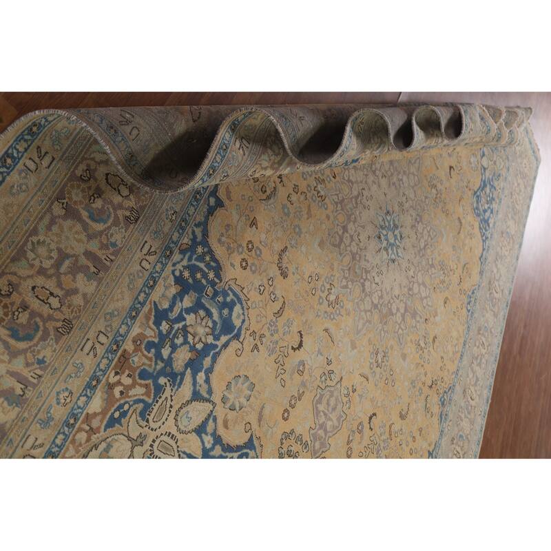 Hand Knotted Oriental 100% Wool Carpet Traditional Floral Yellow & Gold Mashad Area Rug - 12' 8'' X 9' 7''