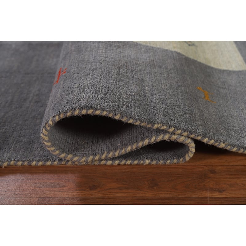 Tribal Gray Gabbeh Oriental Area Rug Hand-Knotted Wool Carpet - 8'1"x 9'11"