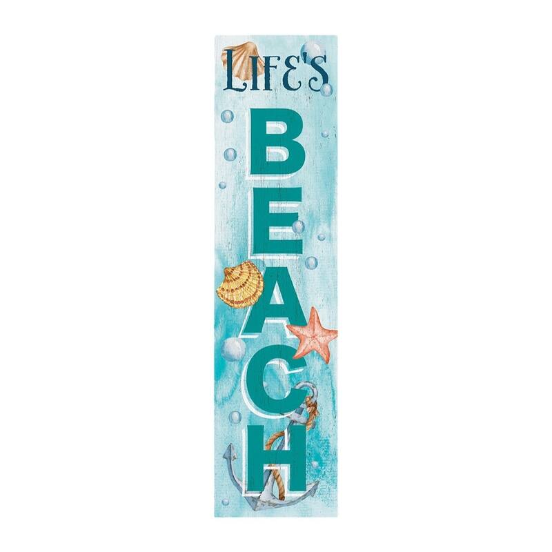 HomeRoots 36" Aqua Solid Wood Life's a Beach Porch Sign