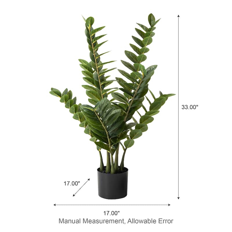 Glitzhome 2.75ft. Zamioculcas Artificial Plant Faux Money Tree in Pot - 17.00"D X 33.00"H
