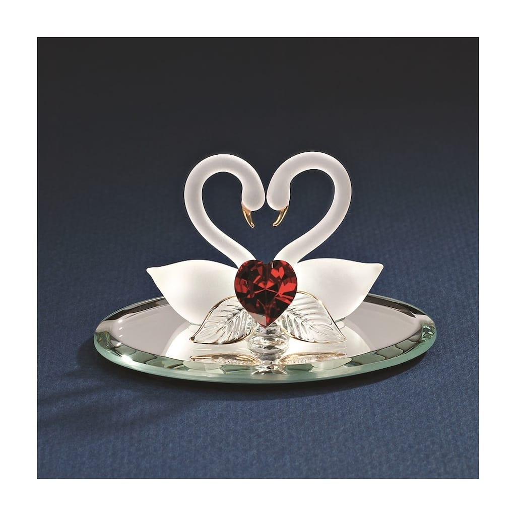 Curata Swan Pair with Red Crystal Heart Handcrafted Glass Figurine