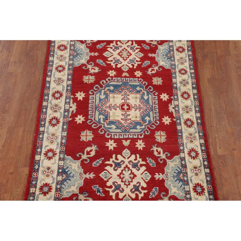 Traditional Red Kazak Foyer Rug Hand-Knotted Foyer Wool Carpet - 3'2" x 5'3"