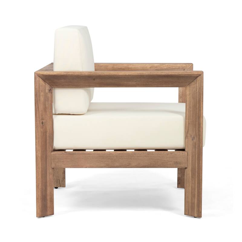 Genser Outdoor Wooden Club Chairs with Cushions by Christopher Knight Home