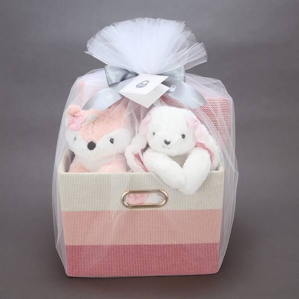 slide 2 of 9, Lambs & Ivy Pink/White 5-Piece Luxury Infant / Newborn / Baby Gift Basket