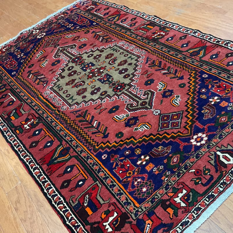 HERAT ORIENTAL Persian Hand-knotted Tribal Geometric Hamadan Wool Rug - 4'4 x 6'7