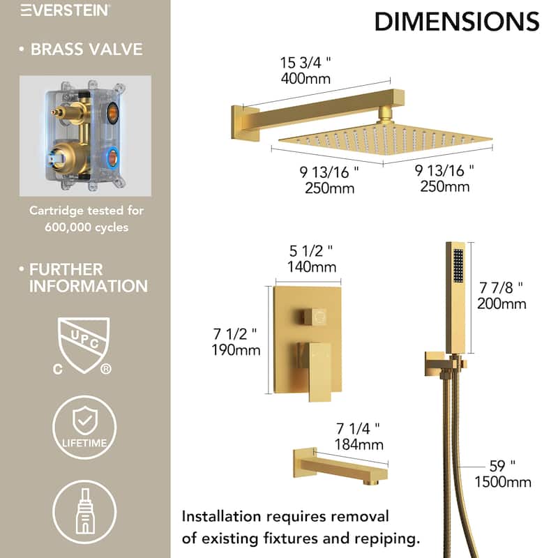 Wall Mounted Shower System Bathtub Facuet Set, High-Pressure 10" Rain Shower Head with Handheld