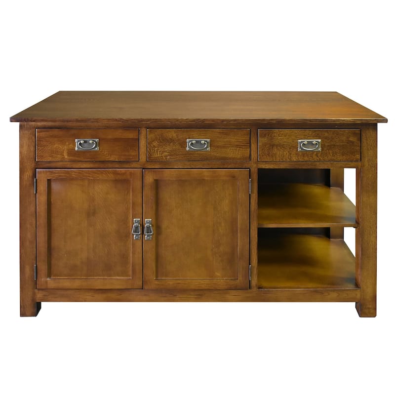 Mission 3 Drawer Oak Kitchen Island 60'' - Walnut