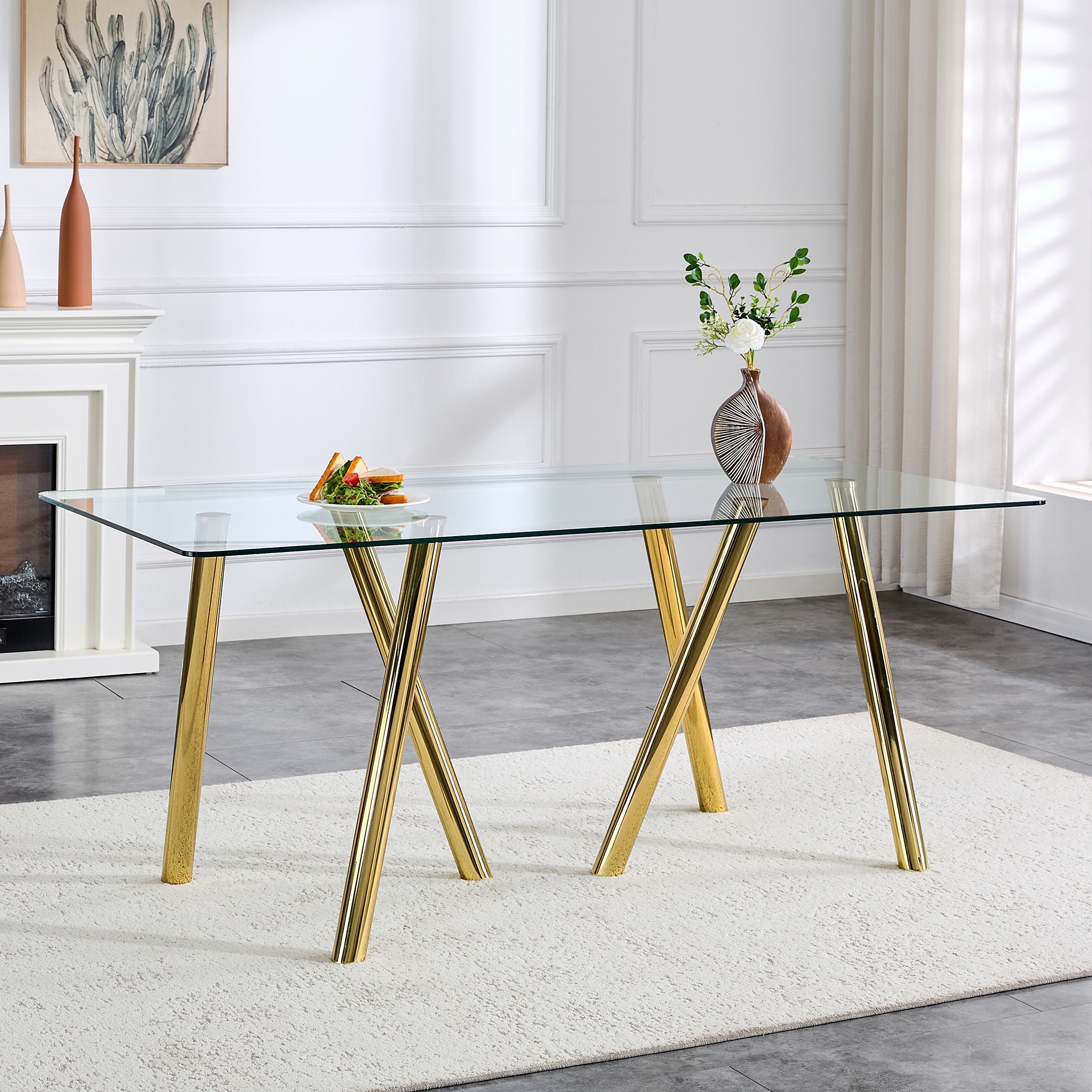 71-Inch Tempered Glass Dining Table with Sturdy Metal Legs