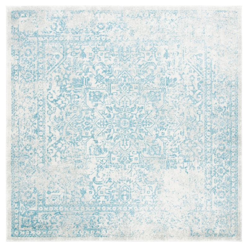 SAFAVIEH Evoke Quinn Vintage Distressed Rug - 6'7" x 6'7" Square - Ivory/Aqua