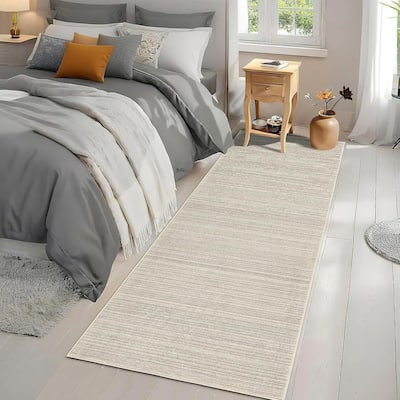 Modern Stripe Machine Washable Area Rug for Bedroom, Living Room, Beige - 1'6" x 2'6"