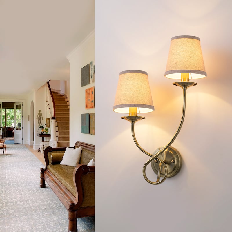 Antique Bronze Finish Wall Sconce with Trapezoid Linen Shade - 2-Light