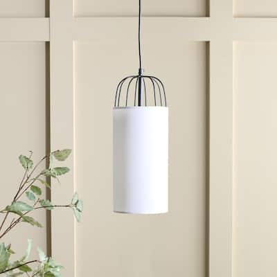 SAFAVIEH Lighting Navi Pendant Adjustable Pendant Hanging Light Fixture - White/Black - 6"W x 6"D x 16"H