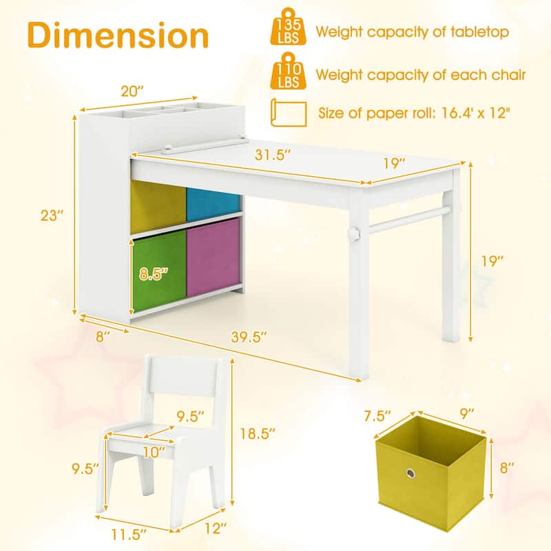 Costway Kids Art Table & Chairs Set with Paper Roll Wooden Craft Study - See Details