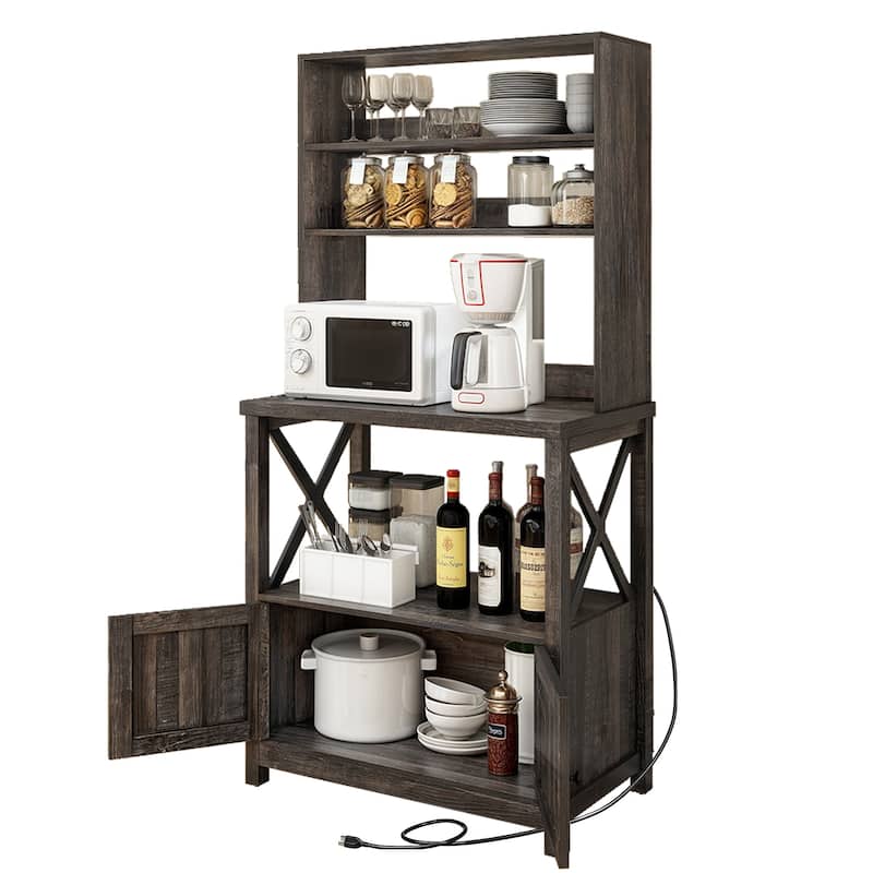 Moasis 5 Tier Kitchen Bakers Rack with Storage Shelves Microwave Oven Stand Kitchen Shelf Organizer - Oak