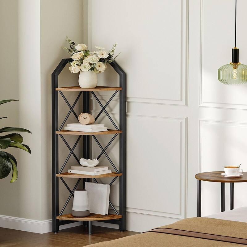 47.6" Corner Shelf - 11.8"D x 11.8"W x 47.6"H - Rustic Brown and Black