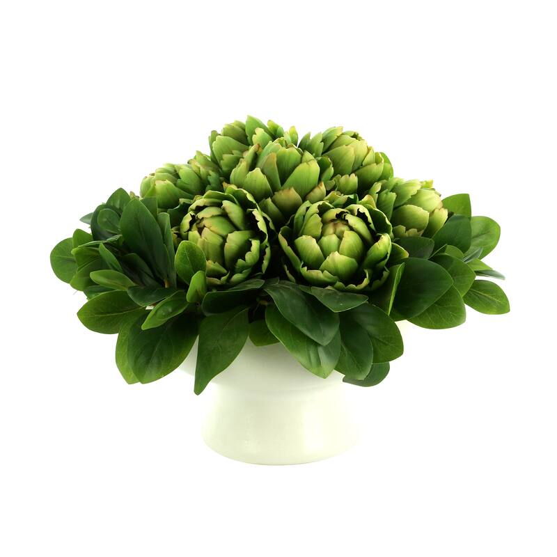 Artichoke Arrangement in Ceramic Pedestal Vase - Green