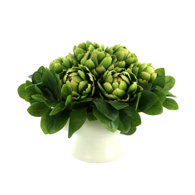 Artichoke Arrangement in Ceramic Pedestal Vase - Green