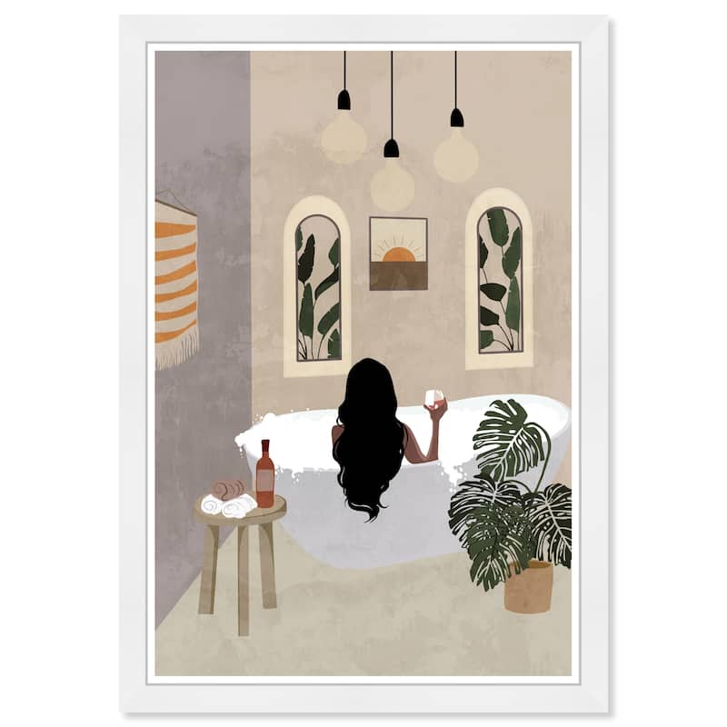 Wynwood Studio Prints Floral and Botanical Relaxing Bath Brown and Cream White Modern & Contemporary Wall Art Canvas Print