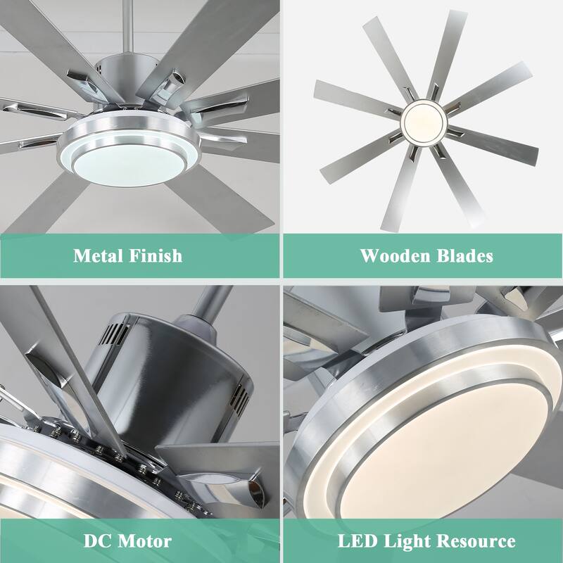 Cusp Barn 72" LED Dimmable Ceiling Fan,Industrial Reversible Fan Light,6 Speeds Quiet DC Motor with Remote for Large Room/Space