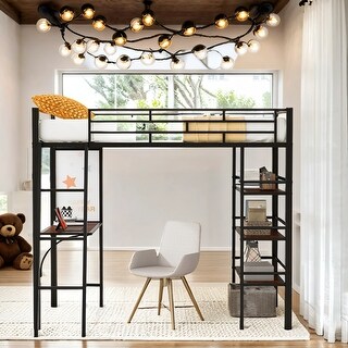Twin Size Loft Metal Bed With Shelves, Desk And Whiteboard
