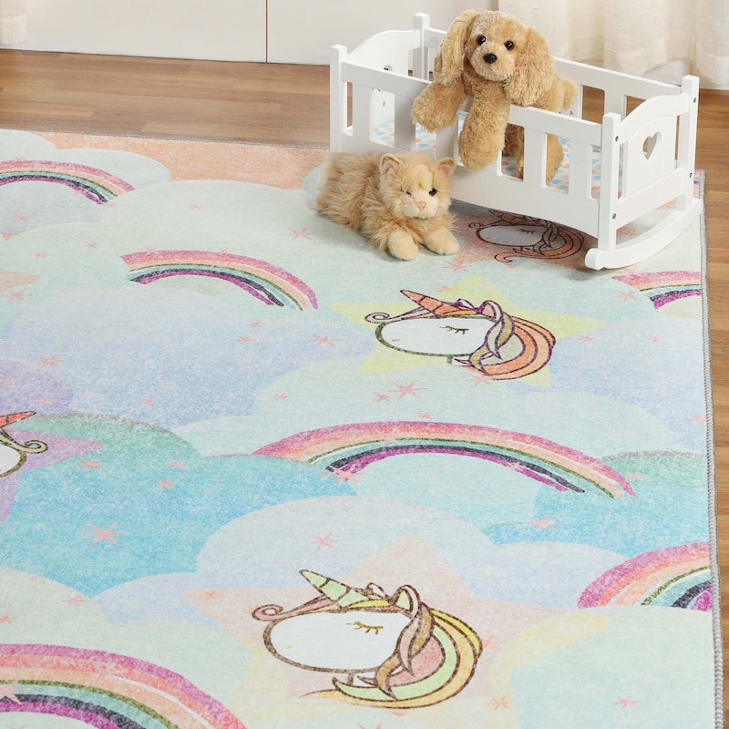 Unicorn Rainbow Colorful Playroom Indoor Area Rug by Superior