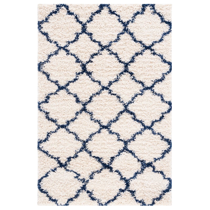 SAFAVIEH Hudson Shag Jeryl Glam Trellis 2-inch Area Rug - 4' x 6' - Ivory/Navy