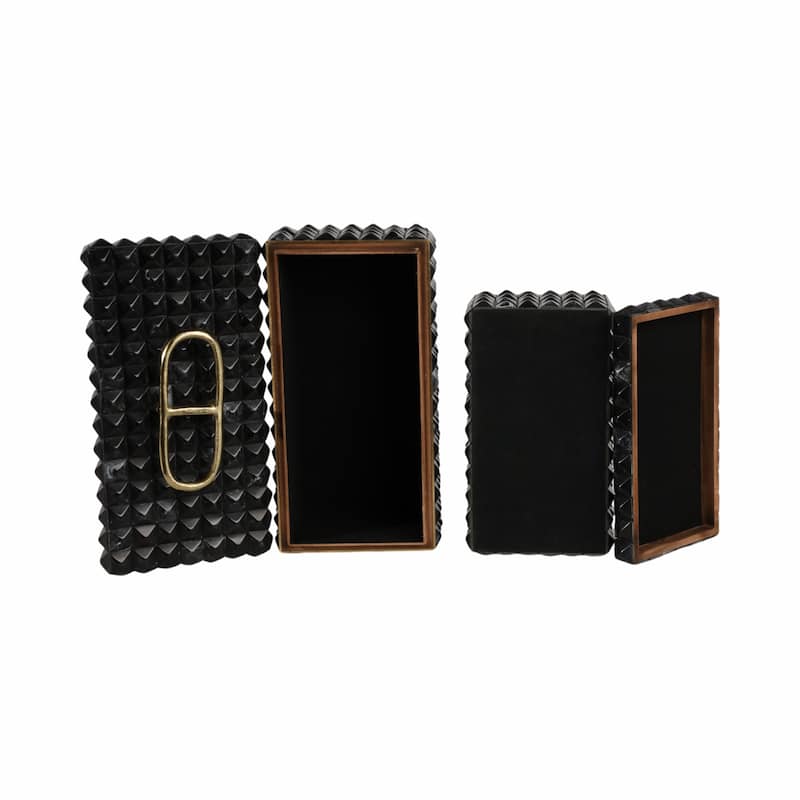 Decorative Box with Lid and Metal Handle - Set of 2, 14", 11", Gray - 14.0"