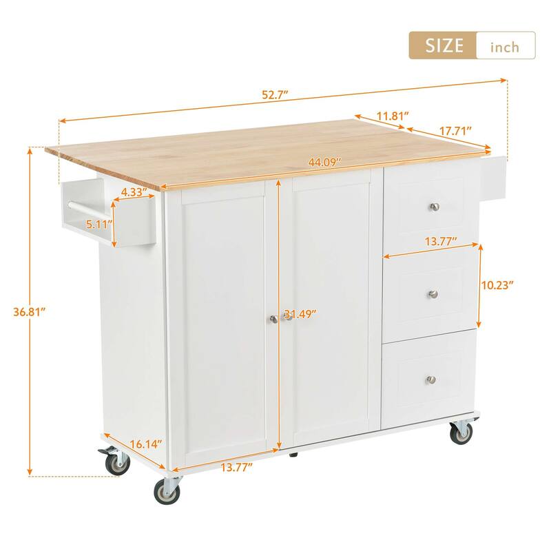 52.7'' Width Rolling Mobile Kitchen Island with Drop Leaf Bed Bath