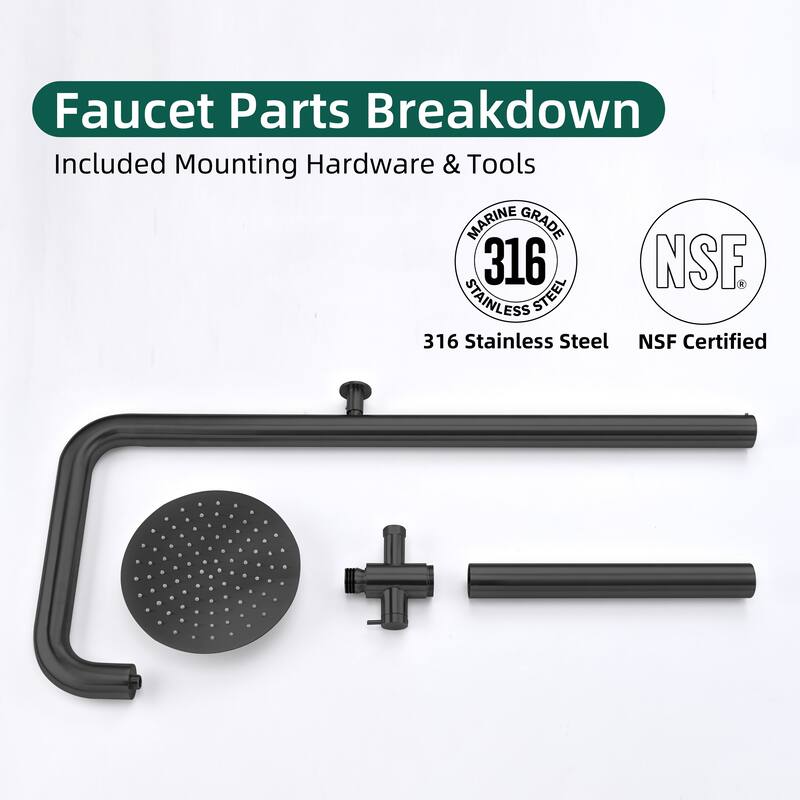 Modland Wall Mount Outdoor Shower Head with 316 Stainless Steel, 10-Grade Anti-Rust, Matte Black/Brushed Nickel