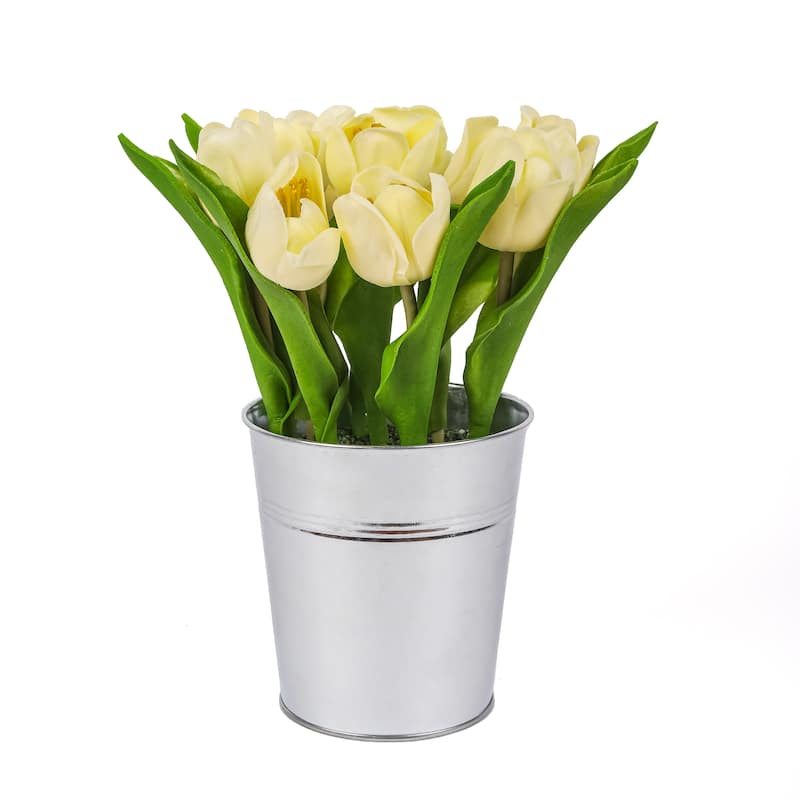 National Tree Company 9 in. Light Yellow Tulip Bouquet